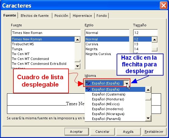 Cuadro de lista desplegable