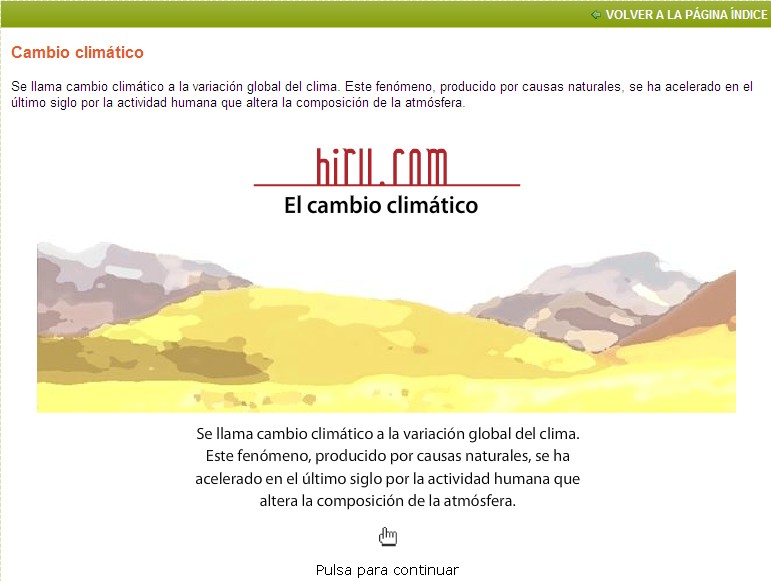 Captura de pantalla del ODE Cambio climático