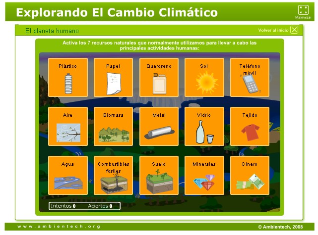 Captura de pantalla del ODE Explorando el Cambio climático. El planeta humano
