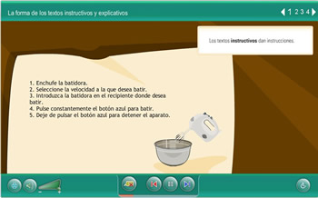 Captura de pantalla del ODE La forma de los textos instructivos y explicativos