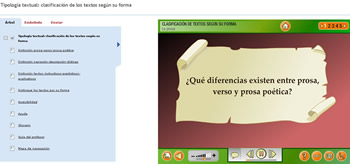 Captura de pantalla del ODE Clasificación de los textos según su forma