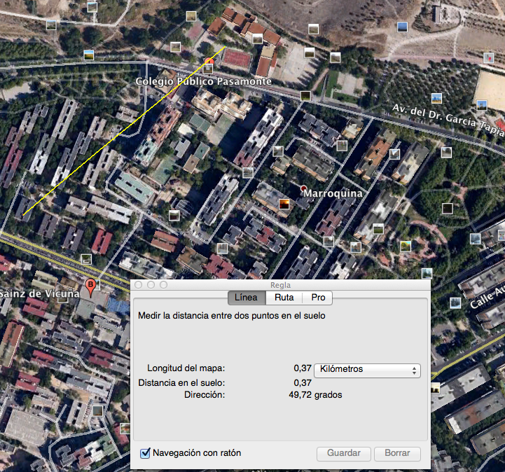 distancia en línea recta con Google Earth