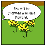 Scene: There are flowers planted in the yard of Luis. Luis: "She will be charmed with this flowers."