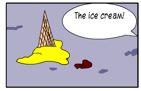 Scene: The lemon ice cream is on the floor face down. Martín: "The ice cream!"