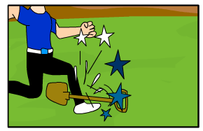 Scene: Luis stumbles with the shovel.