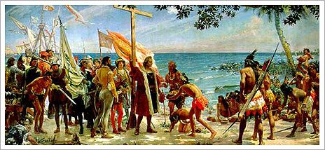 Colón llegando a la isla de Guanahaní (pintura histórica del siglo XIX), José Garnelo Alda (1866-1945). Museo Naval de Madrid 