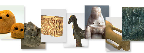 Detalles de las siguientes imágenes: Pesas de un telar (ponderas) del Cabezo de Monleón. Dama de Galera (siglo VII a. C.), Museo Arqueológico Nacional.