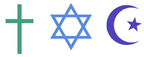 Cruz, estrella de David y media luna, símbolos de las tres religiones