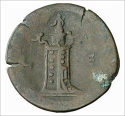 El faro de Alejandra reflejado en una moneda romana del siglo II d. C.